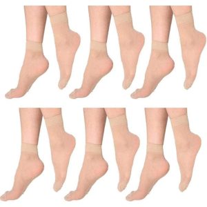 Uptakers Nylon Ltra-Thin Transparent Skin Color Ankle Length No Show Women | Pack Of 6, Beige