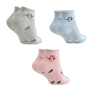 Uptakers Cat Print Multicolor(Assorted) Ankle Socks for Women | Pack of 3 | Made With Premium Cotton, Free Size
