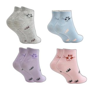 Uptakers Cat Print Multicolor(Assorted) Ankle Socks for Women | Pack of 4 | Made With Premium Cotton, Free Size.
